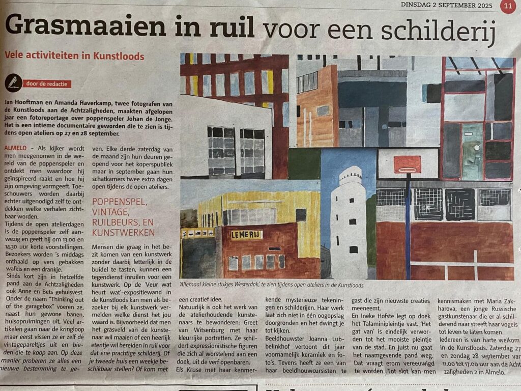 Artikel in Almelos Weekblad - Grasmaaien in ruil voor een schilderij