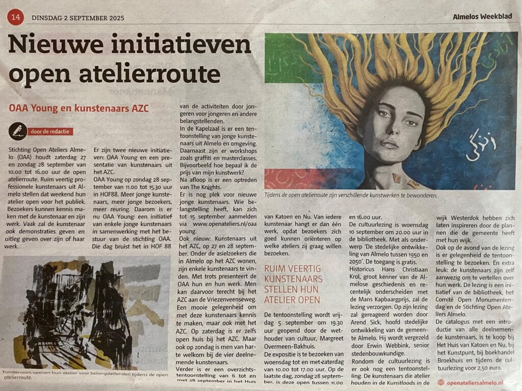 Artikel in Almelos Weekblad - Nieuwe initiatieven Open Atelierroute